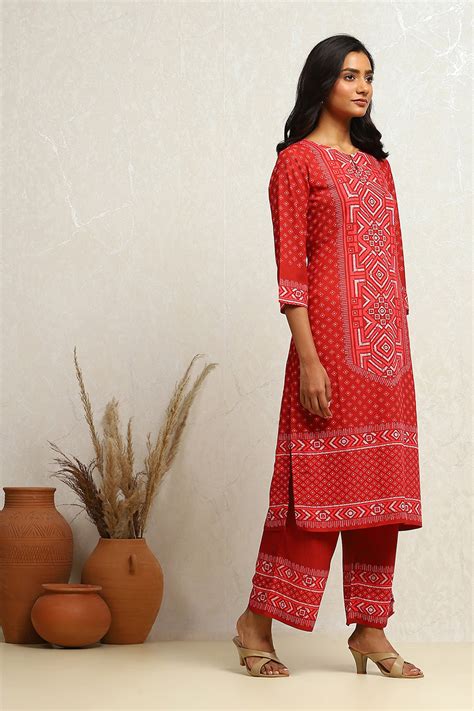 Buy Red Crepe Printed Straight Kurta Set Online at Biba India