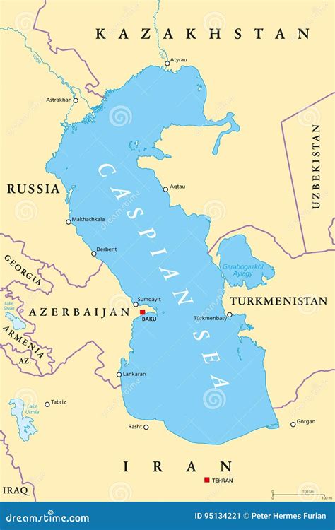 Caspian Sea Region Political Map Stock Vector - Illustration of lagoon ...