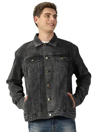 Buy THIRD QUADRANT Men's loose fir Trucker Jacket with stone wash ...