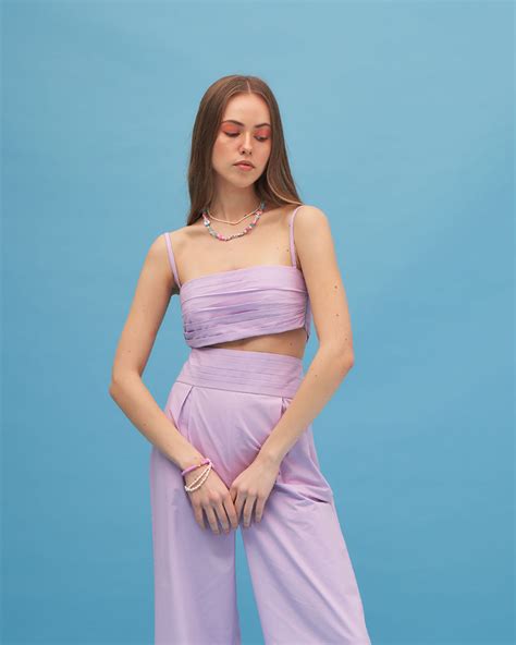 Lavender Crop Top And Pant Set- Pleated Co Ord| TheRealB