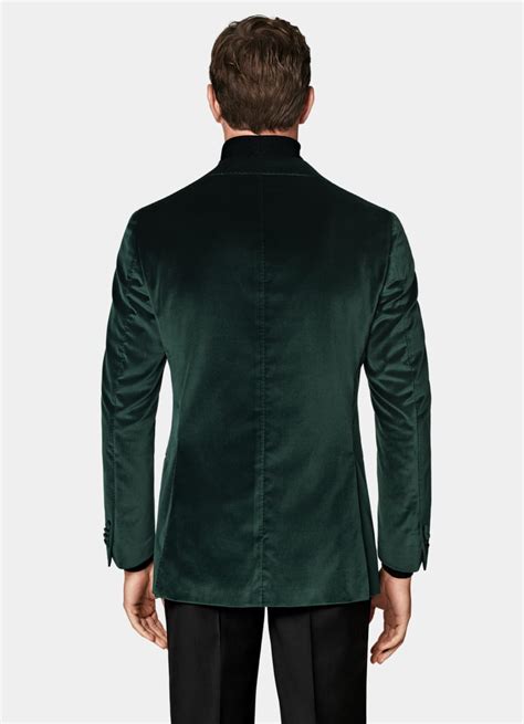 Dark Green Tailored Fit Havana Dinner Jacket in Stretch Cotton Velvet ...
