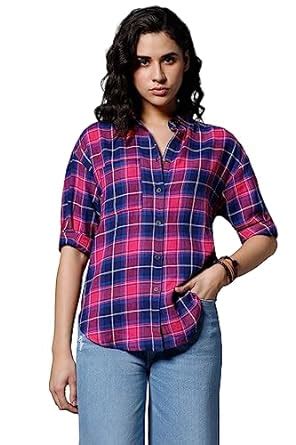 Buy HIGH STAR Women's Boxy Fit Shirts (HSWSHW230095_C1_Blue M) at Amazon.in