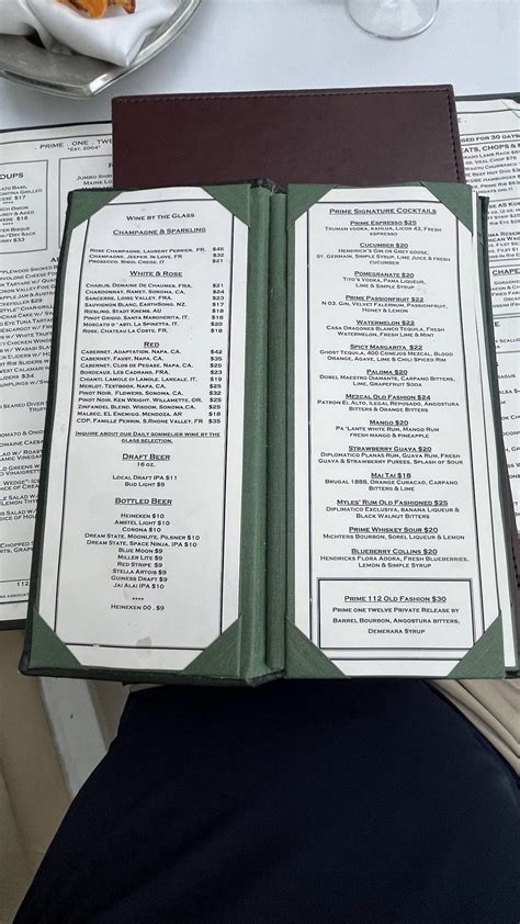 Menu at Prime 112 Restaurant, Miami Beach