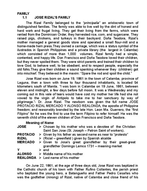 Jose Rizal’s Family - FAMILY 1 JOSE RIZAL’S FAMILY The Rizal Family belonged to the “principalia ...