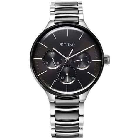 Titan Ceramic Fusion Quartz Multifunction Black Dial Silver Dual-Toned