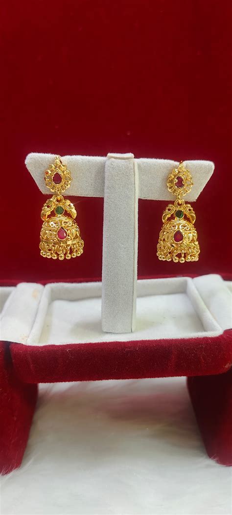 100% gold look jumkas – Paanchajanya Jewels