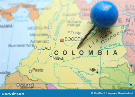 Location COLOMBIA, Blue Clerical Needle on Map of South America.Colombia Map Marked with a Blue ...