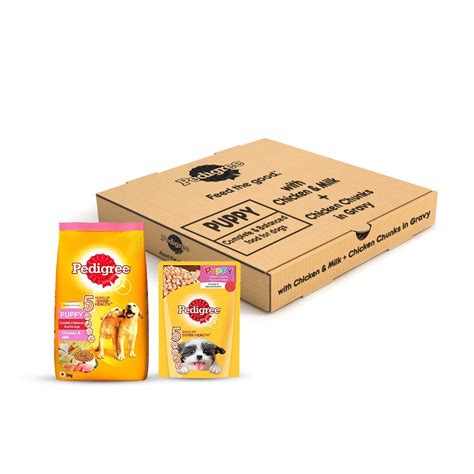 Pedigree Puppy Dog Food Combo - Chicken & Milk Dry, 3kg + Chicken ...