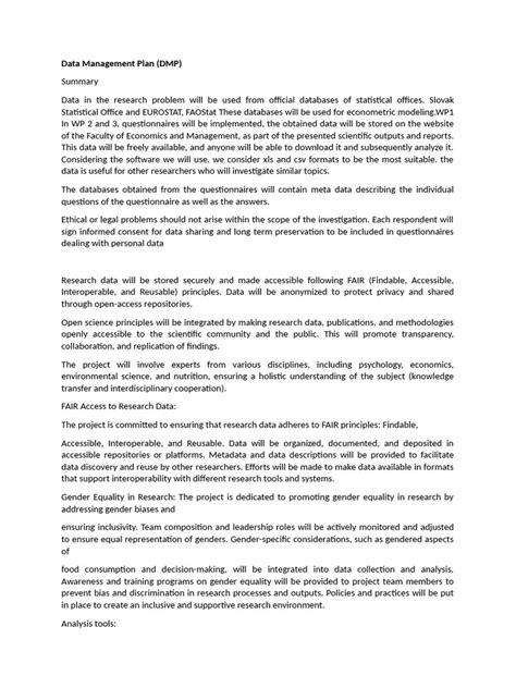 Image result for Data Management Plan Examples