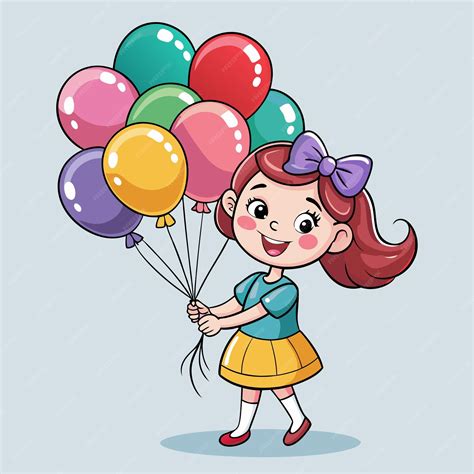 Girl Holding Bunch of Decorative Party Balloons Cartoon | Premium AI ...