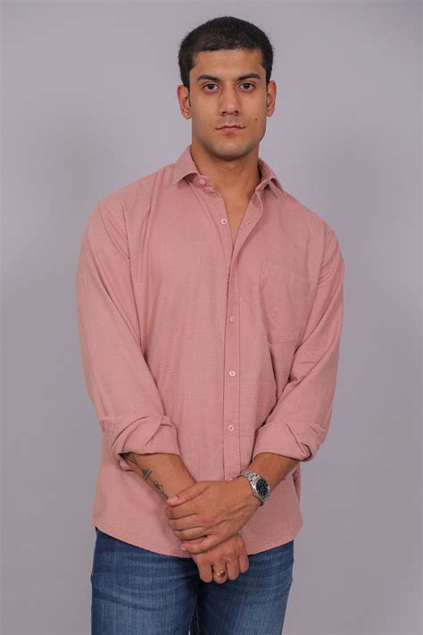 Men's Pink Cotton Textured Spread Collar Shirt – Trendia