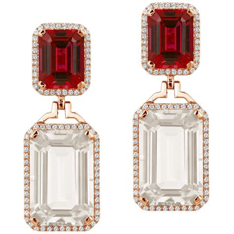 Goshwara Emerald Cut Rock Crystal And Diamond Earrings For Sale at 1stDibs