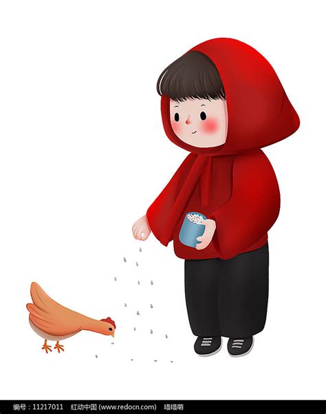 原创可爱卡通喂鸡女孩图片下载_红动中国