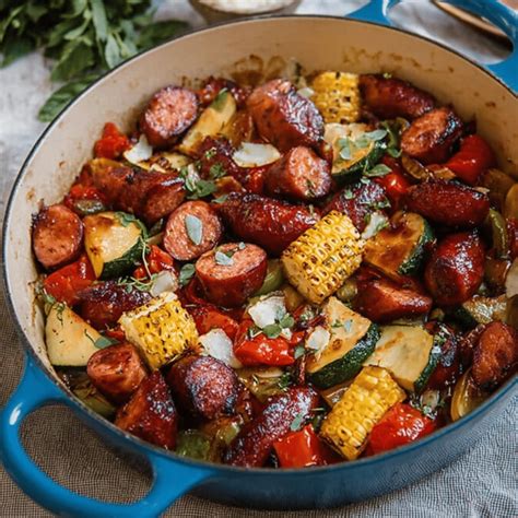 easy Summer Sausage Skillet with Andouille sausage recipe - What To Cook