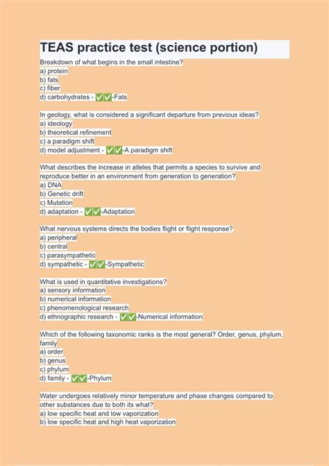 TEAS practice test (science portion) Questions with 100% correct ...