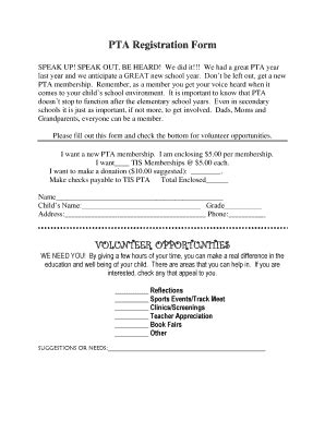 Pta Registration Form - Fill and Sign Printable Template Online