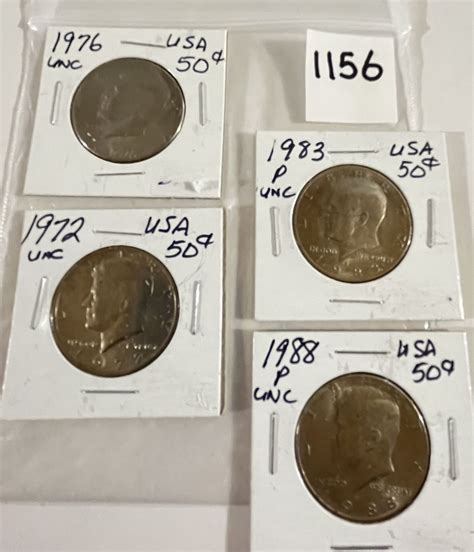 LOT OF 4 - USA UNC KENNEDY FIFTY CENT COINS - 1972 - 1988 - Kidd Family ...