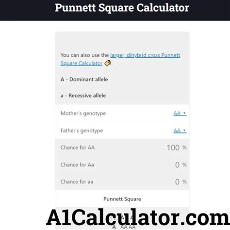 Punnett Square Calculator Free - A1Calculator