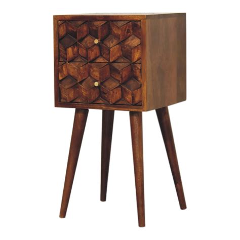 Mini Chestnut Cube 2 Drawer Bedside - ArtisanFurniture.in