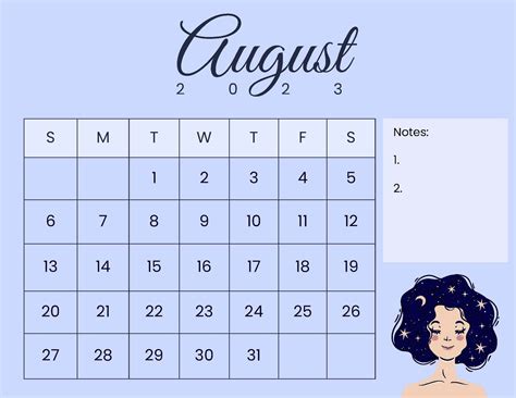 Printable August 2025 Calendar Template in Google Docs, EPS, JPG, Excel ...