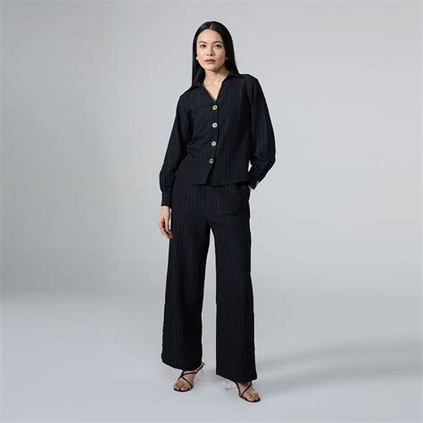 Buy Twenty Dresses by Nykaa Fashion Black Textured Shirt Mid Waist ...