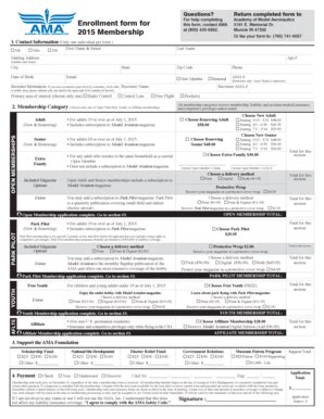 Fillable Online modelaircraft 2014 AMA Enrollment Form - Sanctioned ...