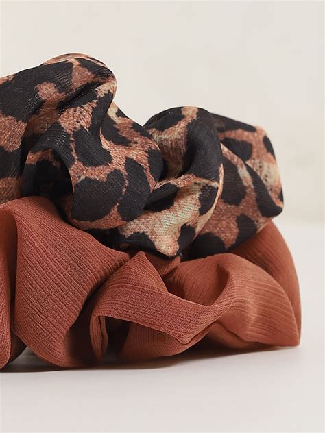 Buy Wunderlove Brown Animal Print Scrunchies - Pack of 2 from Westside