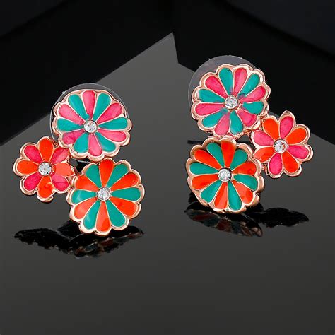 Buy Estele Rose Gold Plated Flower Designer Stud Earrings for Women Online