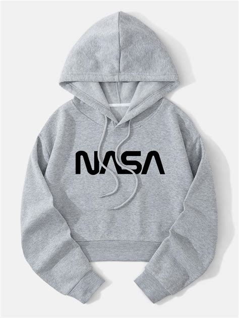 SHEIN EZwear Letter Graphic Drop Shoulder Drawstring Crop Hoodie ...