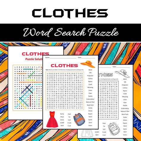 Clothes Word Search Puzzle Worksheet PDF – PrintableBazaar