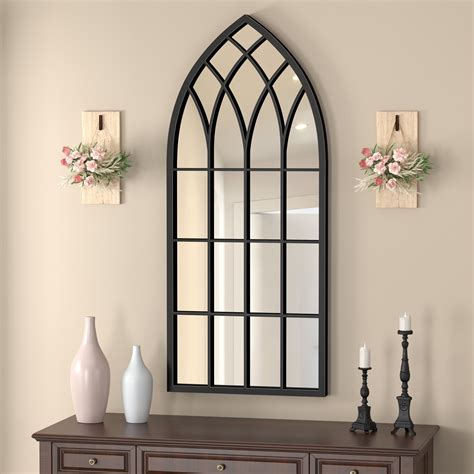 Black Arched Pane Wall Mirror - Large Farmhouse Cathedral Window Mirror for Entryway, Hallway ...
