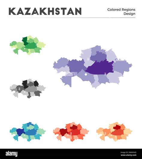 Kazakhstan map collection. Borders of Kazakhstan for your infographic. Colored country regions ...