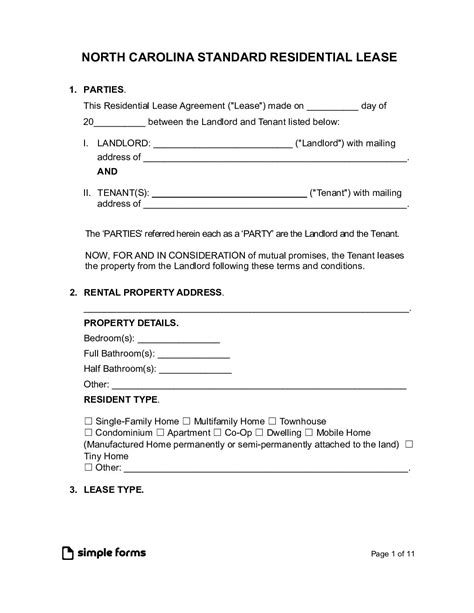 North Carolina Rental Lease Agreement Templates for Free