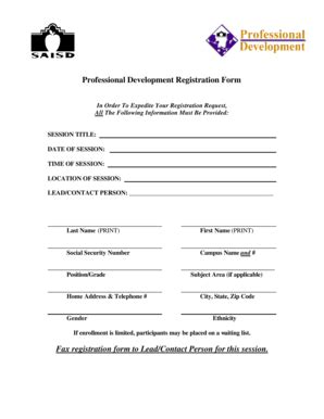 Fillable Online Professional Development Registration Form Fax ...