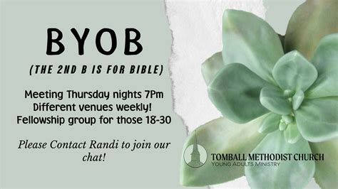Young Adults BYOB (The 2nd B is for Bible) – Tomball Methodist Church