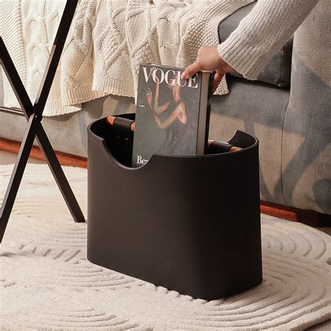 ESQ Living Beacon Magazine Holder with Handle - Black Natural