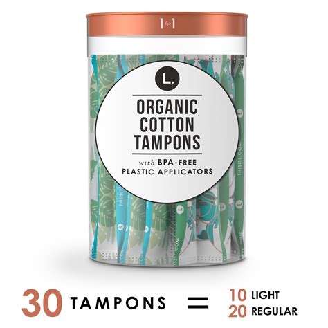 L. Organic Cotton Tampons, Light/Regular Absorbency, Fragrance Free ...