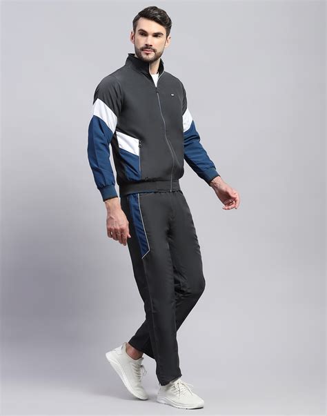Buy Men Grey Solid Band Collar Full Sleeve Winter Tracksuit Online in ...