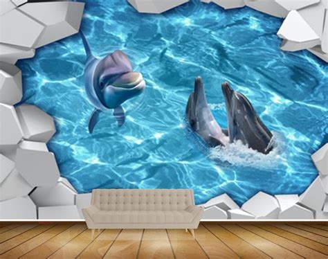 Avikalp MWZ2219 Blue Sea Crack Walls Dolphins Water HD Wallpaper ...