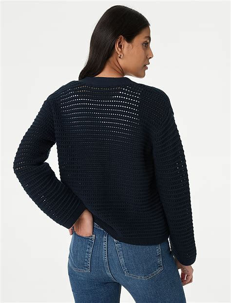 Buy Cotton Rich Textured V-Neck Cardigan at Marks & Spencer