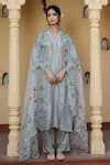 Buy Grey Kurta- Chanderi Silk Hand Painted Floral V Neck Serenity ...