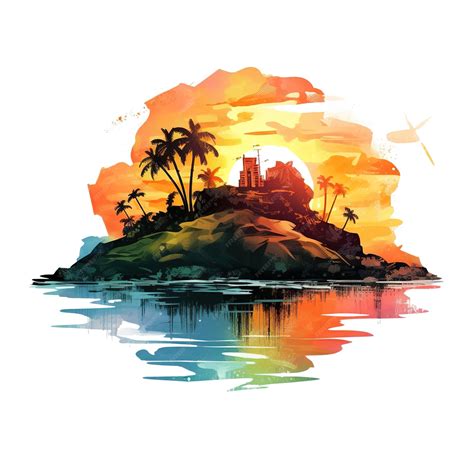 Premium Photo | Island painted illustrations clip art set