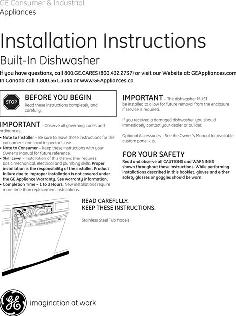 GE CDWT980R10SS User Manual DISHWASHER Manuals And Guides L0909573