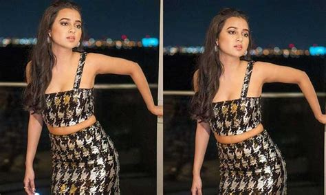 Tejasswi Prakash sizzles in black thigh-high slit skirt with crop top