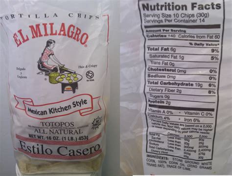 El Milagro Corn Tortillas Nutrition Information at Richard Jett blog