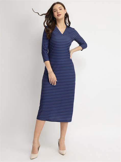Striped Knit Sheath Dress - Blue