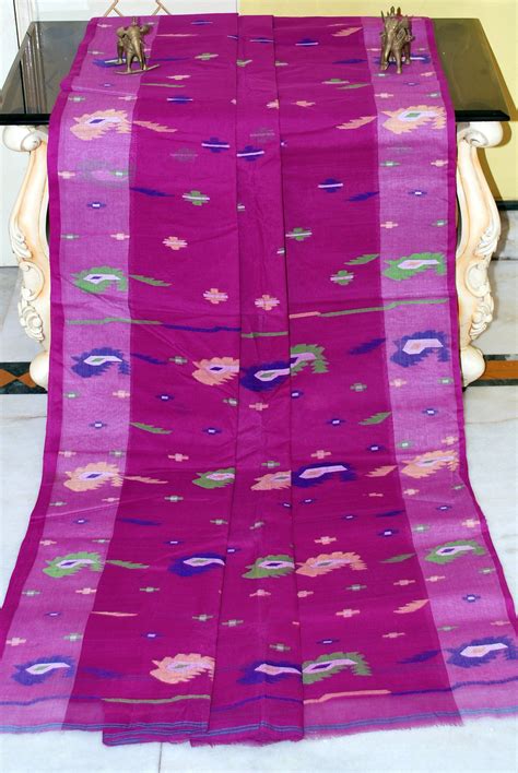 Traditional Hand Karat Work Cotton Jamdani Saree in Purple and Multico ...
