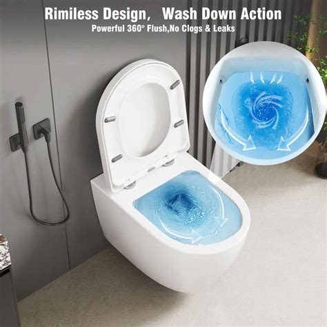 Wall-Hung WC Rimless Toilet - 360° Double Hole Flush Wall Toilet ...