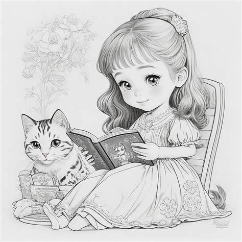 Premium Photo | Coloring page for kids girly princess reading a book ...