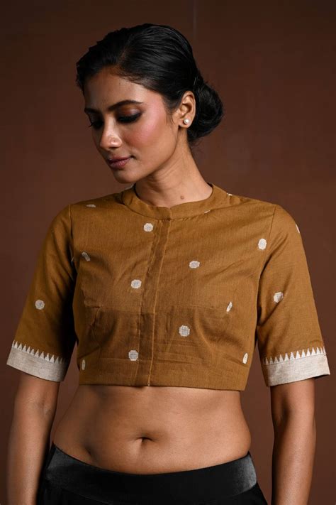 Brown Half Sleeve Cotton Blouse with High Neck - Shop Now! – Anvi Couture